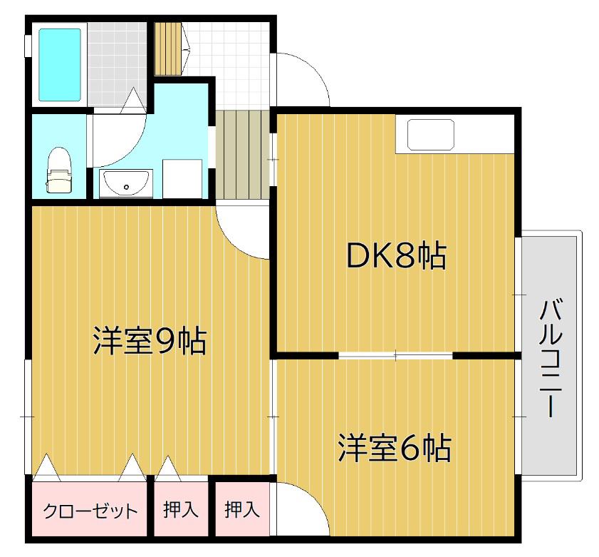 クレアトゥール陵南(2DK/1階)の間取り写真