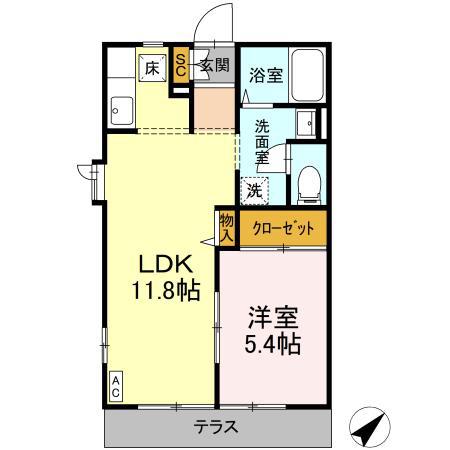 ラヴィーヌ八乙女B(1LDK/1階)の間取り写真