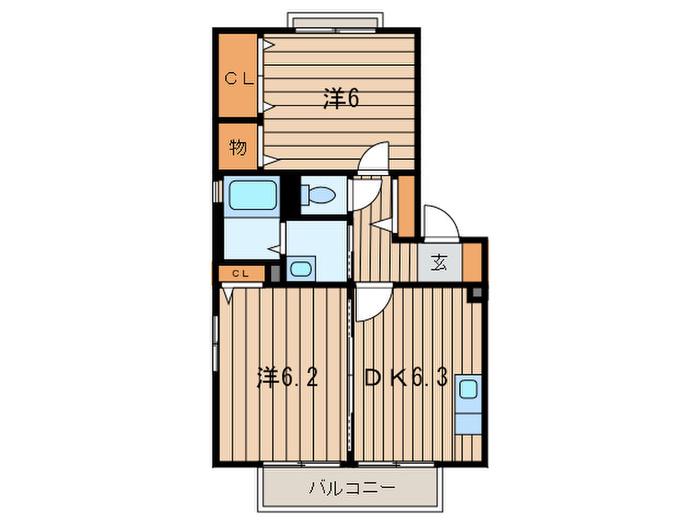 クレールII(2DK/2階)の間取り写真