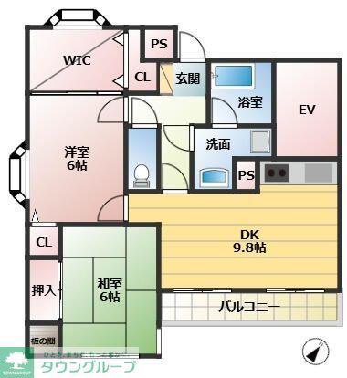 ベルレール小倉台弐番館(2SDK/1階)の間取り写真