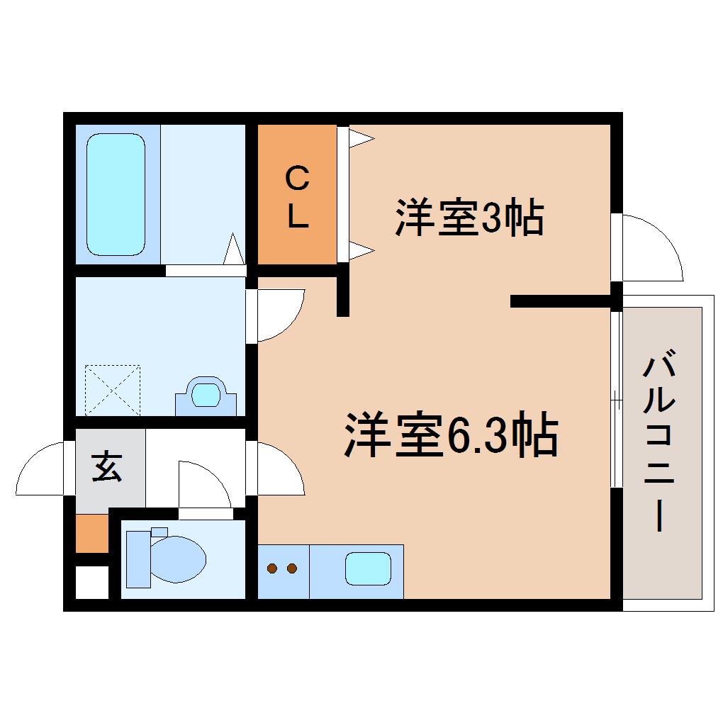 メリディアンなないろの里 壱番館(ワンルーム/2階)の間取り写真