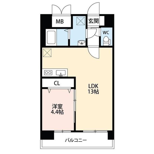 スカイオン本町(1LDK/9階)の間取り写真