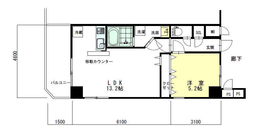 メゾンカジサン(1LDK/7階)の間取り写真