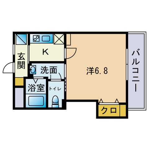 西鉄天神大牟田線 大橋駅(福岡) 徒歩3分 5階建 築35年(1K/5階)の間取り写真