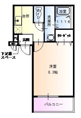 フォーリーブス33 C棟(1K/1階)の間取り写真