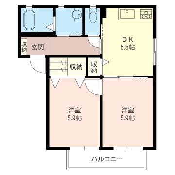 エイコーン C棟(2K/2階)の間取り写真