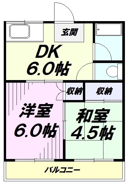 コーポ名取1(2DK/2階)の間取り写真