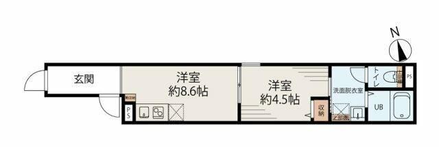 上野松が谷レジデンス(1LDK/4階)の間取り写真