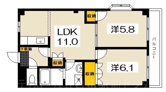 ソレイユ(2LDK/1階)の間取り写真