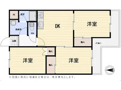 三洋ハイツ(3DK/4階)の間取り写真