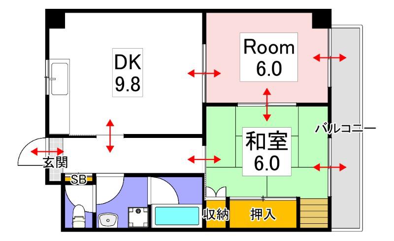 幸町旭ビル(2DK/7階)の間取り写真