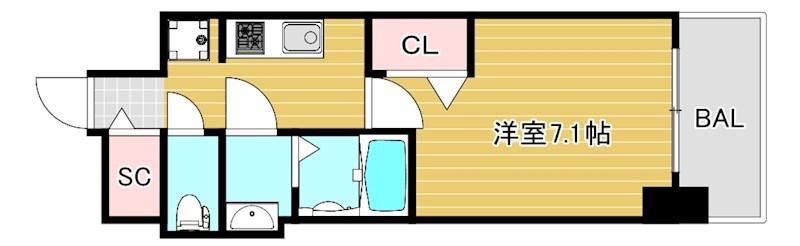 ファステート難波グランプリ(1K/13階)の間取り写真