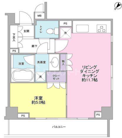 サンピエス根津(1LDK/4階)の間取り写真