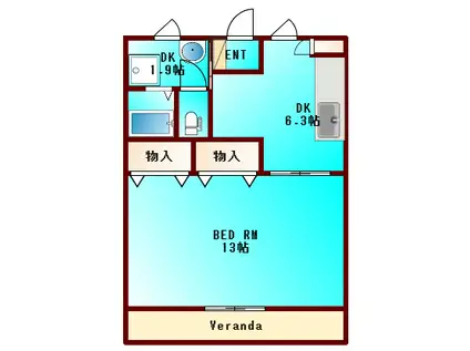 プリヴェール新浜(1DK/1階)の間取り写真