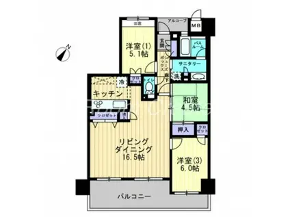 アルファステイツ富田浜(3LDK/6階)の間取り写真