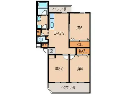 ハーバルヴィレッジ(3DK/2階)の間取り写真