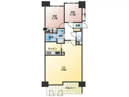 シャトー岡崎II番館(2LDK/9階)の間取り写真