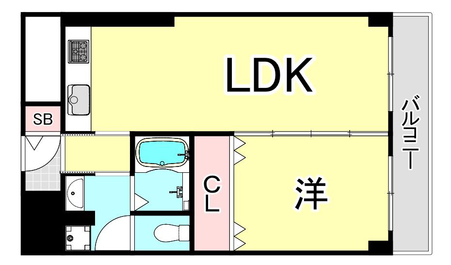 うはら甲子園口ビル(1LDK/5階)の間取り写真