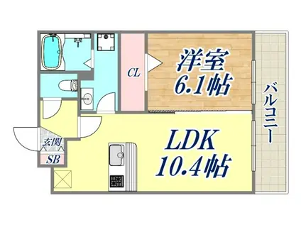 ガーベラ北神戸(1LDK/2階)の間取り写真