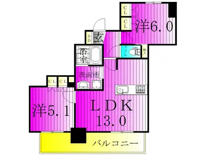 ライオンズタワー柏(2LDK/9階)の間取り写真
