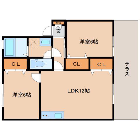 カサベルテC(2LDK/1階)の間取り写真