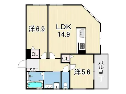 ドゥルージュ西岡本(2LDK/1階)の間取り写真