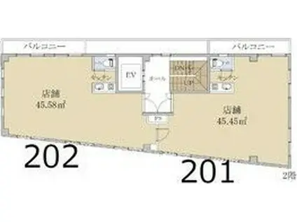 コモンズビル(1K/2階)の間取り写真