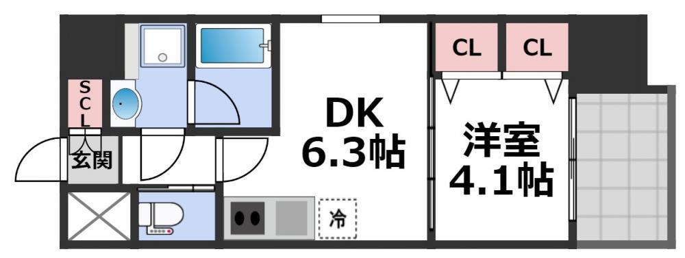 プレジオ布施EURO(1DK/15階)の間取り写真