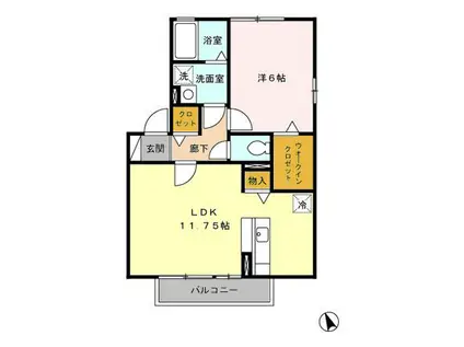 プレフェリートA棟(1LDK/2階)の間取り写真