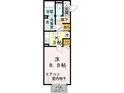 クレアコートA棟(1K/1階)の間取り写真