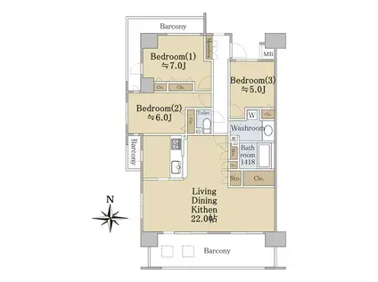 サンパティエ東京(3LDK/8階)の間取り写真