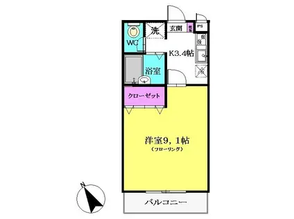 サンモールMINAMI(1K/4階)の間取り写真