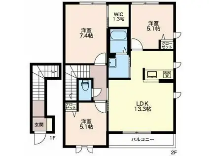 サンライトA・B(3LDK/2階)の間取り写真