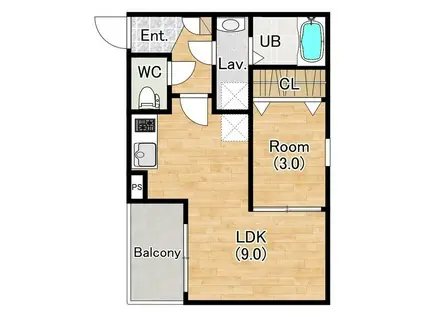 ジーメゾン名古屋小田井リュソー(1LDK/3階)の間取り写真