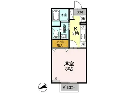 ロイヤルガーデンC(1K/2階)の間取り写真