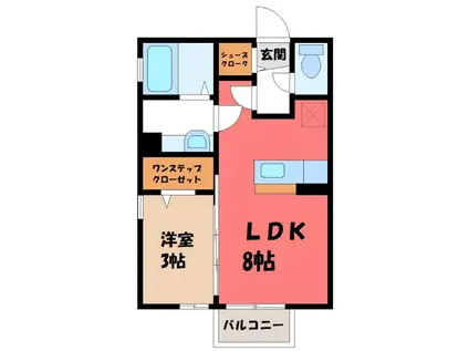 トリニティーB(1LDK/2階)の間取り写真
