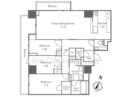 ブランズ本郷(3LDK/12階)の間取り写真
