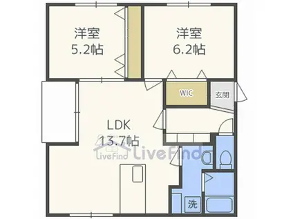 タルト月寒(2LDK/1階)の間取り写真