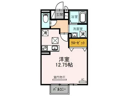 サンローズB棟(ワンルーム/1階)の間取り写真