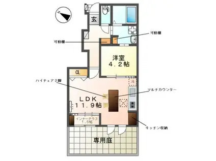 アースツリー(1LDK/1階)の間取り写真