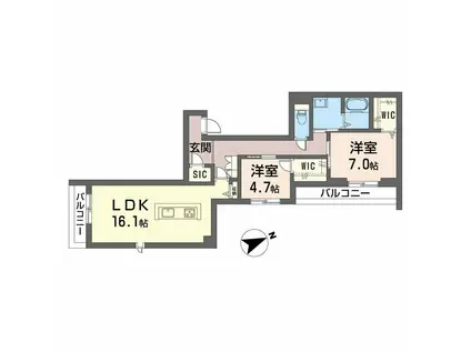 シャーメゾン六本松南(2LDK/2階)の間取り写真