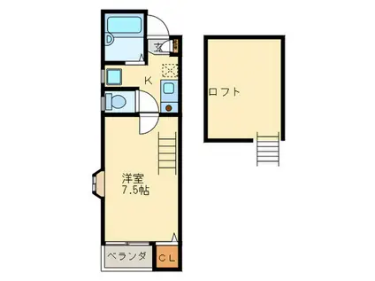 イーストピュア筥松(1K/2階)の間取り写真