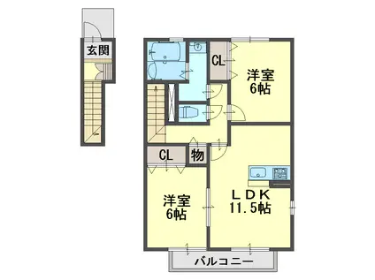 ローズコート野添 A棟(2LDK/2階)の間取り写真