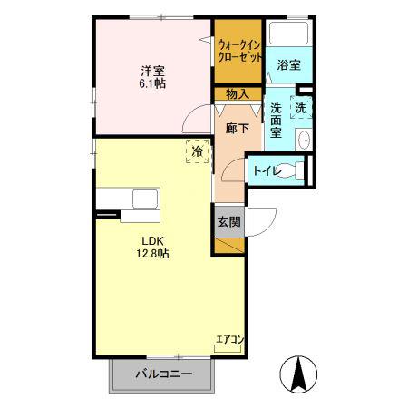 ルピナスコートC棟(1LDK/2階)の間取り写真