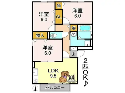 コートダジュール(3LDK/2階)の間取り写真