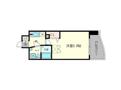 アフルエンス難波(1K/3階)の間取り写真