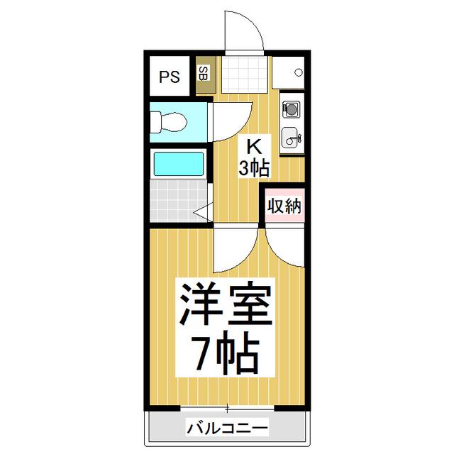 三輪ハイツ一ノ瀬(1K/3階)の間取り写真