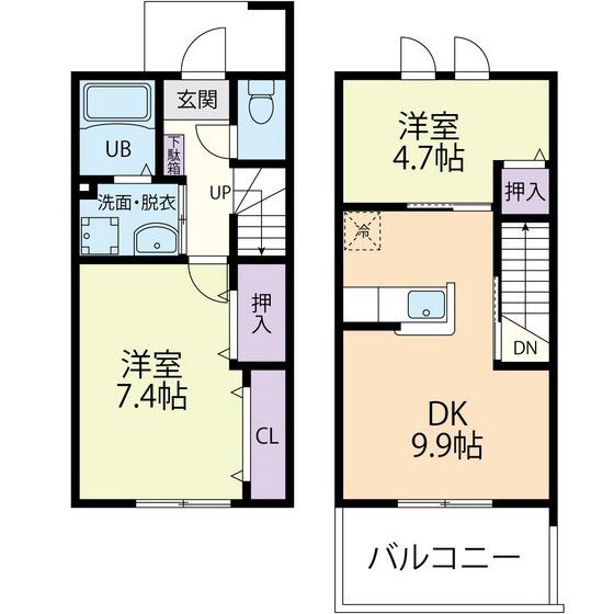 VILLA FOREST A(2DK/1階)の間取り写真