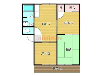 ドミール西 3番館(3DK/1階)の間取り写真