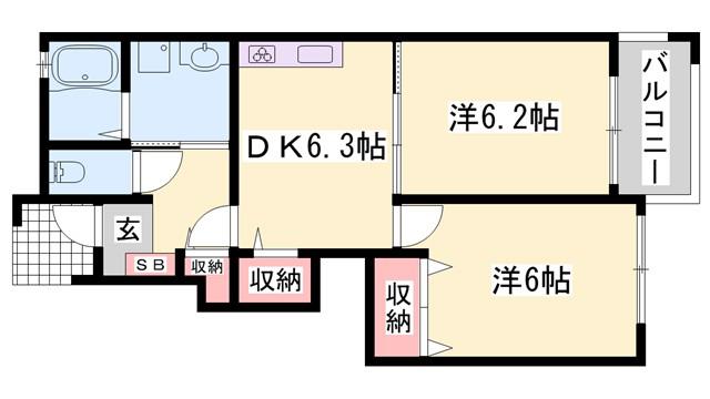 カトレーヴVII(2DK/1階)の間取り写真